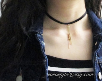 1/4" Thin Leather Choker, High Quality, Sexy, Black Choker, Tassel Choker, 90s choker, Skinny Minimal, Fashion–Custom Made to your size