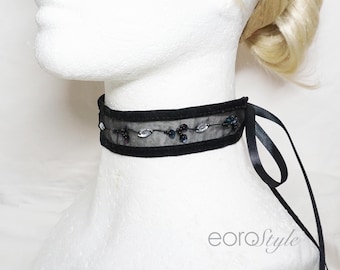 Victorian style choker, Black Elegant Transparent/Velvet Choker Ribbon Tie, Wedding Necklace, Statement Necklace, Antique Style Choker