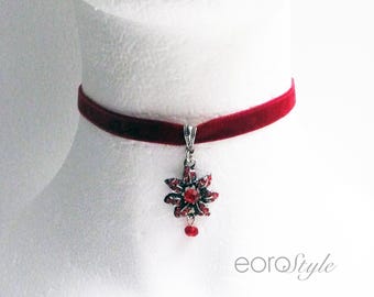 Antique Style Red Flower Velvet Choker