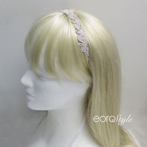 Rhinestone Bridal Hairtie, Bridal Headband with Ribbon, Wedding Headband, Bridal Hair Piece, Bridal Headband Headpiece, Bridal Hair