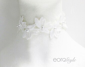 Wedding Lace Choker, White Choker, Pearl Choker, Wedding Jewlery, Sexy Choker, Boho Jewelry Necklace, White Choker, Statement Necklace