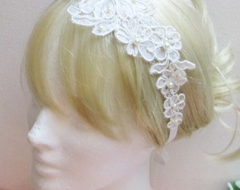 Lace Bridal Headband, Lace Bridal Head Tie, Wedding Headband, Bridal Hair, Bridal Hairband, Bridal Headband Headpiece, Lace Wedding Headband
