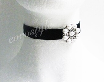 Pearl Velvet Choker,lack  Choker, Gothic Choker, Black Velvet Choker, Choker Necklace, Sexy Choker, Bridal Necklace Prom Necklace, Gift Idea