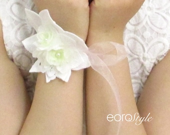Wedding Corsage, Bridal Bracelet,  Bridal Wristlet, Lace Bridal Bracelet, Bridesmaid Corsage, Wedding Lace Bracelet, Bridal Wrist Cuff, Prom