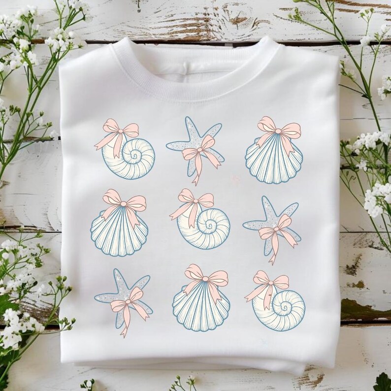 Seashell and Starfish Clipart With Bows Cute Nautical T-shirt PNG ...