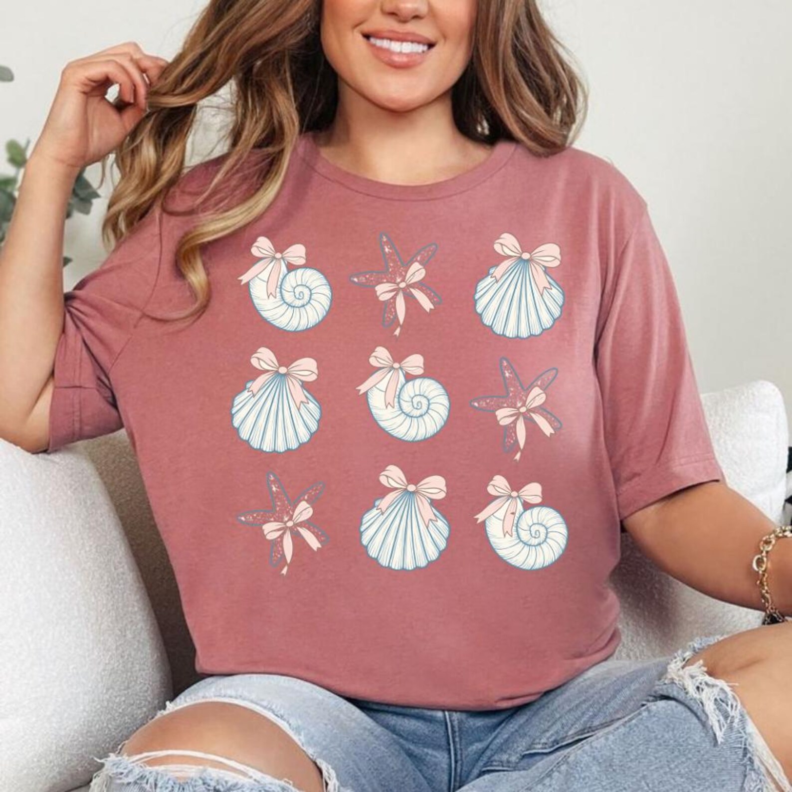 Seashell and Starfish Clipart With Bows Cute Nautical T-shirt PNG ...