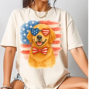 Sublimación de cachorro con gafas de sol y bandera de EE. UU., diseño de camiseta de perro divertida del 4 de julio, clipart de mascota con bandera estadounidense, Día de la Independencia
