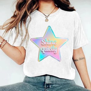 Shine Quietly PNG Minimal Starry Quote Design Inspirational Sublimation for T-Shirts Gifts Celestial Aesthetic Digital Download Night Sky