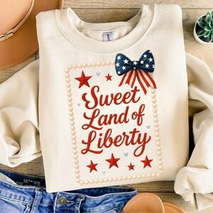 Sweet Land Of Liberty PNG Cherries Patriotic America Red White Blue 4th of July Independence Day Tshirt Sublimation Design Clipart