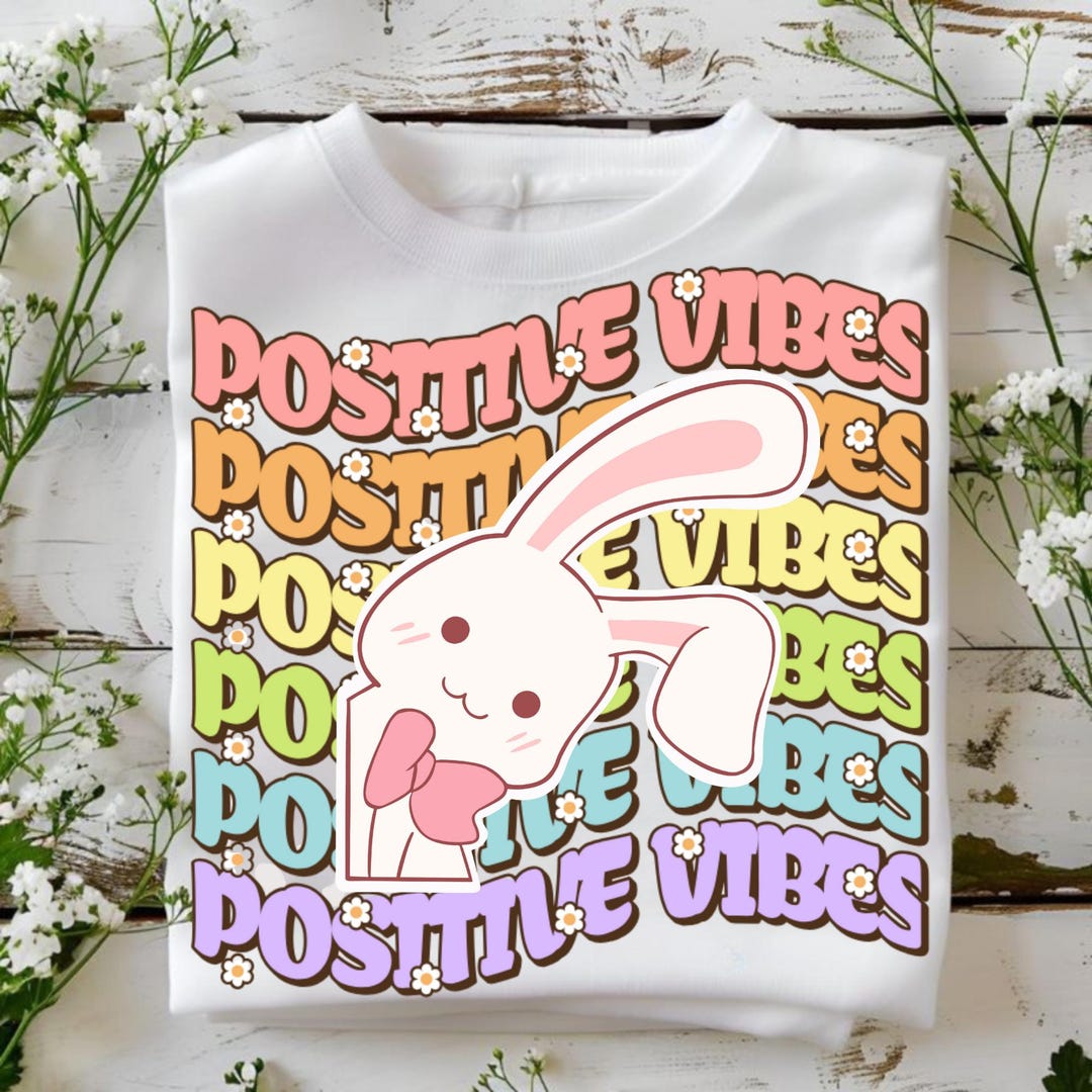Positive Vibes Bunny PNG | Cute Rabbit Clipart | Kawaii Animal Digital ...