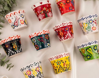 Colorful 6-Piece Succulent Pot Set, Hand Painted Ceramic Mini Planters, Indoor Plant Gift, Small Cactus Pots for Home Decor