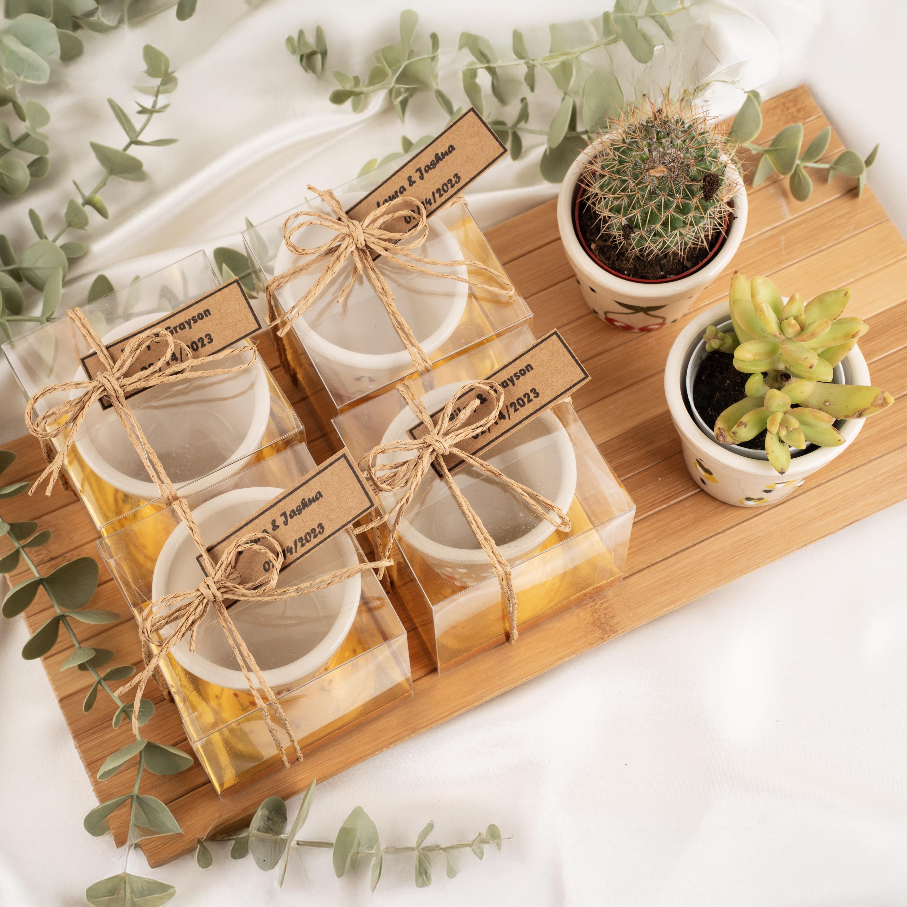 Sukkulenten Hochzeit Gastgeschenk: Mini Keramik Blumentopf mit rustikalem Anhänger