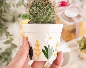 Hand-Painted Ceramic Succulent Planter Set: Boho Mini Cactus Pots