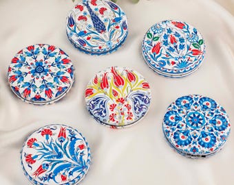 Personalized Compact Mirror Wedding Favor: Ottoman Floral, Gift Box