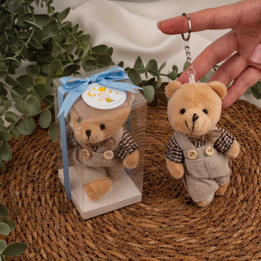 Personalized Teddy Bear Keychain Baby Shower Favor • Custom Plush Bear ...