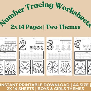 2 Themes 1-10 Number Tracing, Early Years Numbers Worksheet, Preschool Tracing Worksheet, Handwriting Practice, Learning to Write Numbers