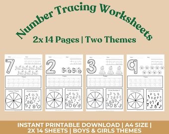 2 Themes 1-10 Number Tracing, Early Years Numbers Worksheet, Preschool Tracing Worksheet, Handwriting Practice, Learning to Write Numbers