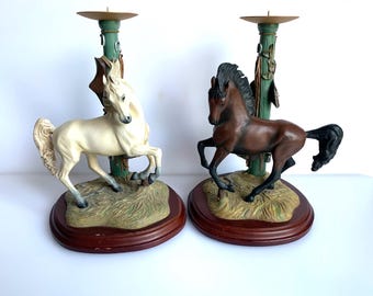 Pair of Noble Horse Stallions Candlesticks Set by Gianni Benvenuti Danbury Mint