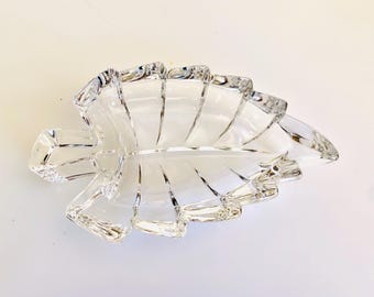 Vintage Royal Crystal Rock Leaf Shaped  Dish