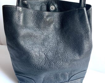 DANIER Pebbled Leather Shoulder Bag Purse Handbag Black Silver