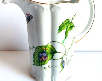I Godinger & Co. Pitcher Flowers, Insects, Gold Trim