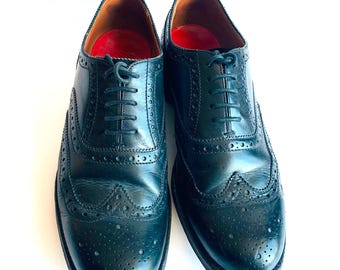 Grenson Shoes, Black Leather Wing tip Brogue Shoes Size 9 1/2