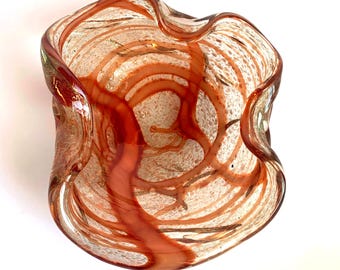 Vintage Murano Art Glass Ashtray Bowl Ribbon pattern