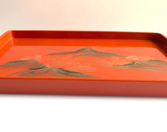 Antique Fuzhou Foochow Red Laquered Tray Coral Japanese