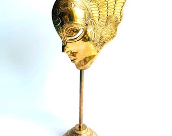 Venetian-style Brass Theatrical mask on a Stand