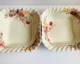 Copeland-Spode Fairy Dell Square Serving Bowls – Multicolored Floral Sprays (Set of 2)