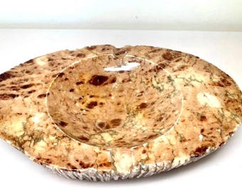 Vintage Alabaster Stone Ashtray  Trinket Tray