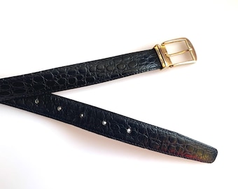 Vintage Givenchy Black Crocodile pattern Leather Belt Size 38 / 95