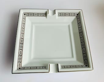 Hermes Paris Porcelain Ashtray, Egee Lune & Soleil, White Silver Geometric Design