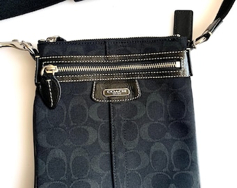 COACH Black Signature Canvas and Leather Penelope Swingpack Messenger Bag