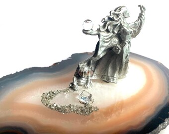 Pewter Sorceress Agate Stone Decor Mystical Figure