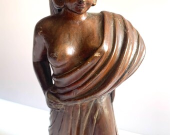 Vintage Carved Wooden Sculpture Woman Goddess