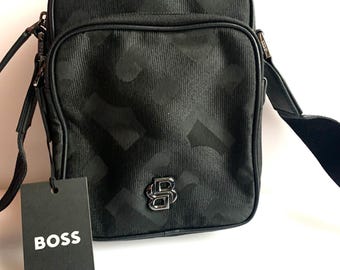 Boss Crossbody Black Canvas Logo Bag (New) Purse