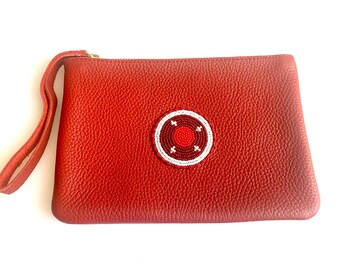 Bush Princess Laikipia Large Beaded Leather Clutch | Handmade - Rose Red