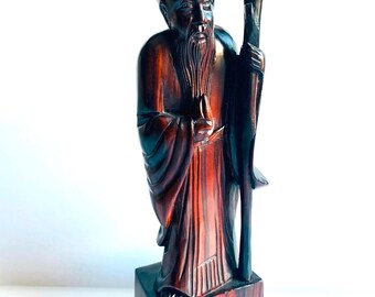 Hand-carved Wooden Figure of Shou Xing Gong God of Longevity, China Man Sculpture