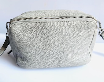 ECCO Pebble Leather Cross body Purse Shoulder Bag, Mini Boxy Beige