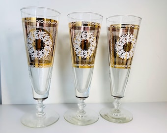 Set of Vintage Pilsner Glasses Drinking Glasses (six) Mid Century