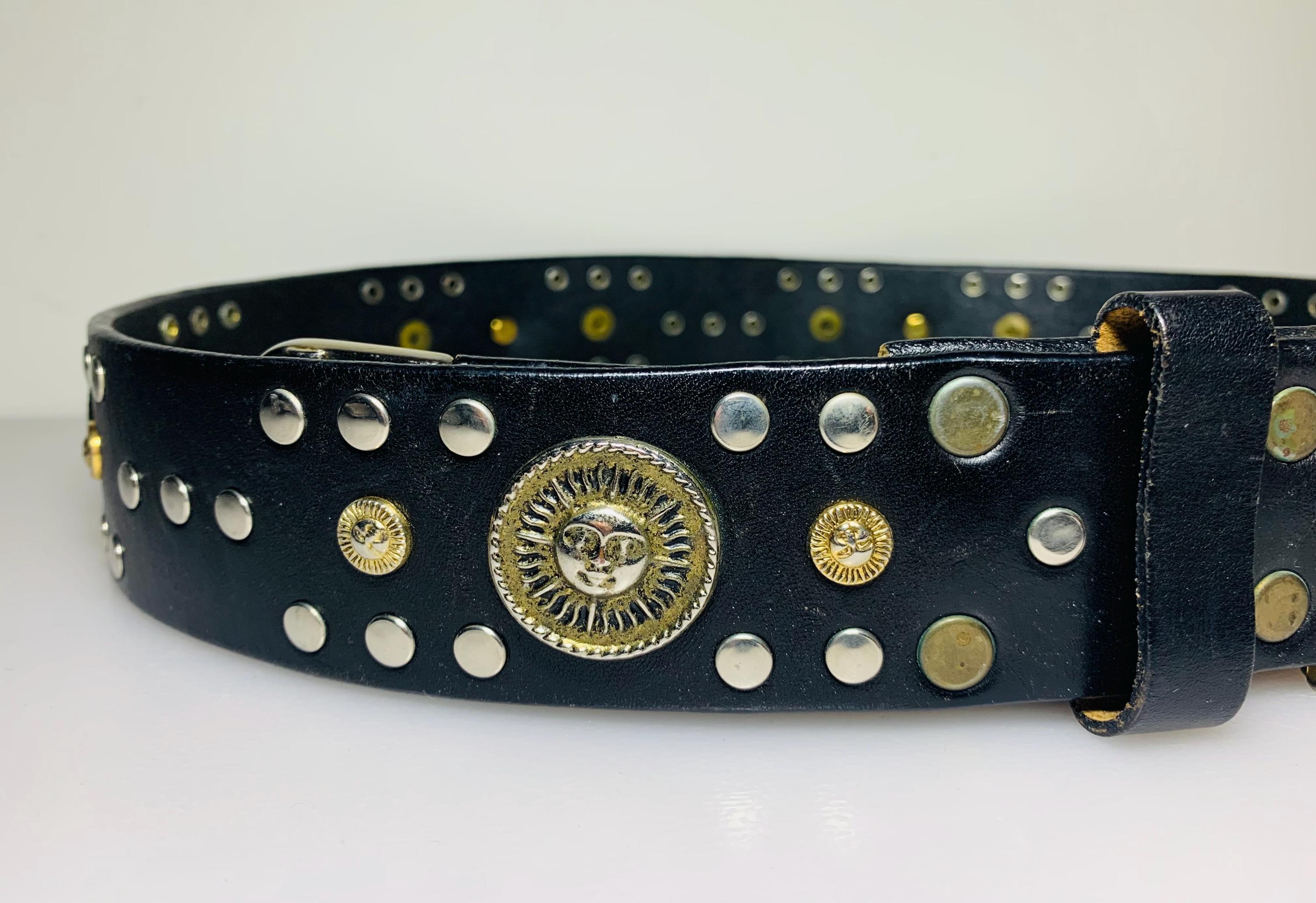 Black Leather Coin-Accented Belt with Mixed Metal Medallions Black Leather Medallion Belt - Etsy main image 2
