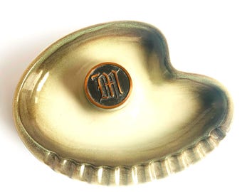 Vintage Ceramic Brown Teal Drip Glazed Ashtray / Dish