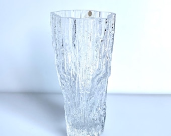 Vintage Iittala Avena Vase, Tapio Wirkkala Clear Ice Textured Glass, Nordic Finnish Art