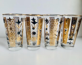 Vintage Atomic Culver Drinking Glasses, Retro Highball Bar ware, Set of Four