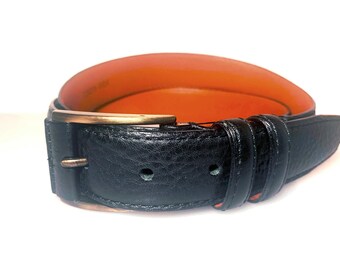 Joseph Abboud Black Pebble Leather Belt, Silver Buckle, Handcrafted in Italy, Size 34