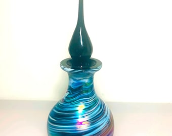 Vintage Art Glass Perfume Bottle Swirled Iridescent Collectible