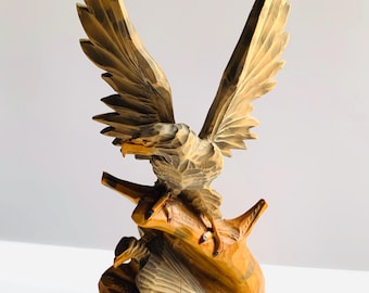 Vintage Carved Wooden Sculpture Eagle Folk Art