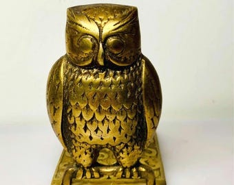 Vintage Mid Century Brass Owl Bookend