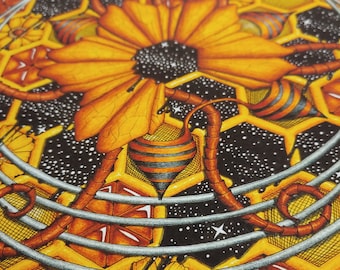 Premium Mandala Giclee print "Space Bees"